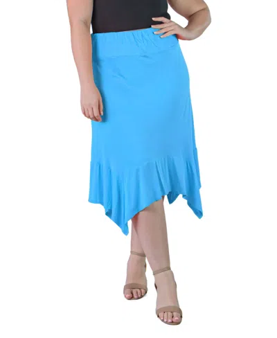 24seven Comfort Apparel Knee Length Elastic Waist Handkerchief Skirt In Blue