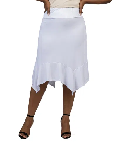 24seven Comfort Apparel Plus Size Elastic Waist Handkerchief Skirt In White