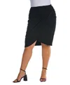 24seven Comfort Apparel Plus Size Elastic Waist Knee Length Skirt In Black