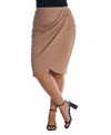 24seven Comfort Apparel Plus Size Elastic Waist Knee Length Skirt In Taupe
