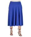 24seven Comfort Apparel Plus Size Elastic Waist Pleated Pocket Midi Skirt In Navy