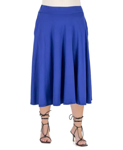 24SEVEN COMFORT APPAREL PLUS SIZE ELASTIC WAIST PLEATED POCKET MIDI SKIRT