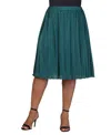 24seven Comfort Apparel Plus Size Elastic Waistband Party Midi Skirt In Hunter