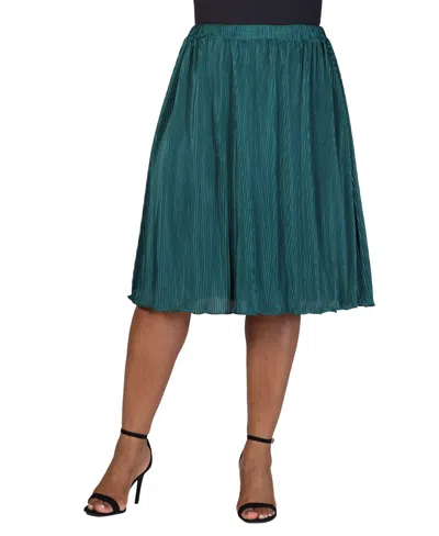 24seven Comfort Apparel Plus Size Elastic Waistband Party Midi Skirt In Hunter