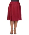 24seven Comfort Apparel Plus Size Elastic Waistband Party Midi Skirt In Wine