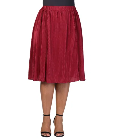 24seven Comfort Apparel Plus Size Elastic Waistband Party Midi Skirt In Wine