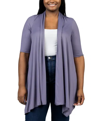 24seven Comfort Apparel Plus Size Elbow Length Open Front Cardigan Sweater In Mauve