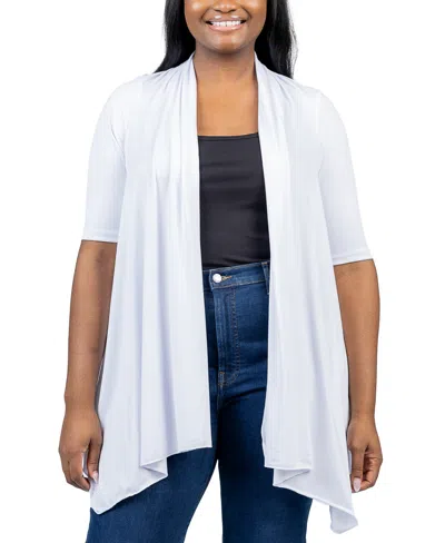 24seven Comfort Apparel Plus Size Elbow Length Open Front Cardigan Sweater In White
