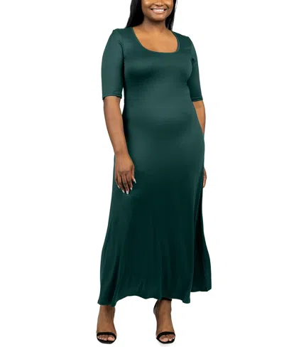 24seven Comfort Apparel Plus Size Elbow Length Sleeve Maxi Dress In Hunter