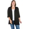 24seven Comfort Apparel Plus Size Elbow Length Sleeve Open Front Cardigan In Black