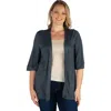 24seven Comfort Apparel Plus Size Elbow Length Sleeve Open Front Cardigan In Gray