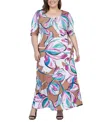 24SEVEN COMFORT APPAREL PLUS SIZE ELBOW SLEEVE CASUAL A LINE MAXI DRESS
