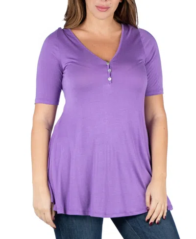 24SEVEN COMFORT APPAREL PLUS SIZE ELBOW SLEEVE HENLEY TUNIC TOP