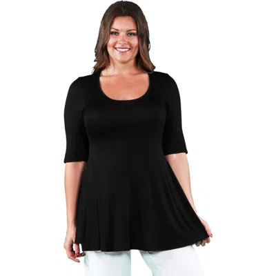 24seven Comfort Apparel Elbow Swing Tunic Top In Black