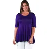 24seven Comfort Apparel Plus Womens Scoop Neck 3/4 Sleeve Tunic Top In Purple