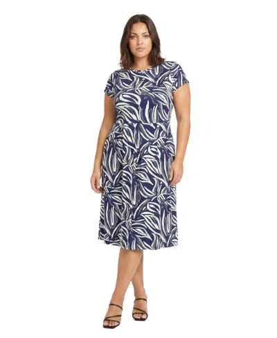 24seven Comfort Apparel Plus Size Essential Curvy Abstract Print Midi Dress In Animal Print