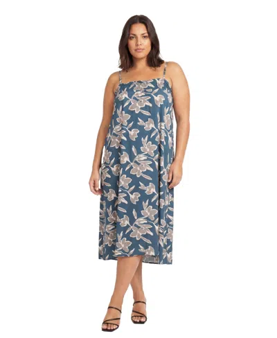 24seven Comfort Apparel Plus Size Essential Curvy Maxi Dress In Blue