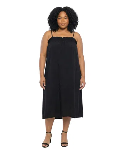 24seven Comfort Apparel Plus Size Essential Curvy Spaghetti Strap Maxi Dress In Black