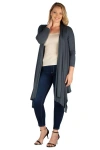 24seven Comfort Apparel Plus Size Extra Long Open Front Cardigan In Gray
