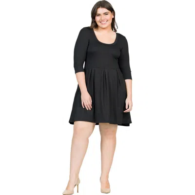 24seven Comfort Apparel Plus Size Scoop Neck Fit N Flare Knee Length Dress In Black