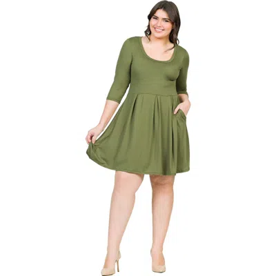 24seven Comfort Apparel Plus Size Fit And Flare  Dress In Green