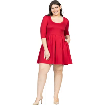 24seven Comfort Apparel Plus Size Scoop Neck Fit N Flare Knee Length Dress In Red