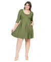 24seven Comfort Apparel Plus Size Fit And Flare Elbow Sleeves Dress In Olive