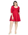 24seven Comfort Apparel Plus Size Fit And Flare Elbow Sleeves Dress In Red