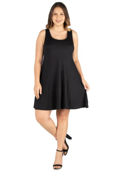 24seven Comfort Apparel Plus Size Fit N Flare Tank Mini Dress In Black