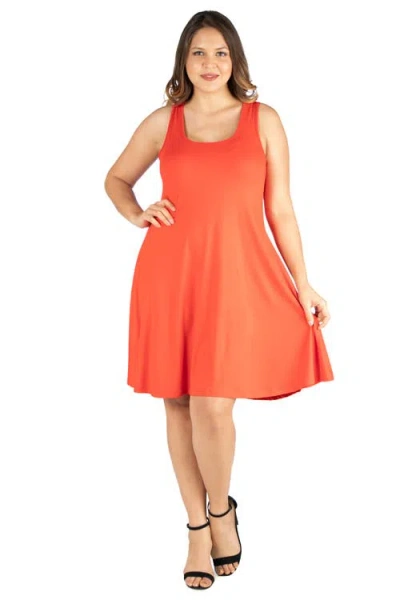 24seven Comfort Apparel Plus Size Fit N Flare Tank Mini Dress In Orange