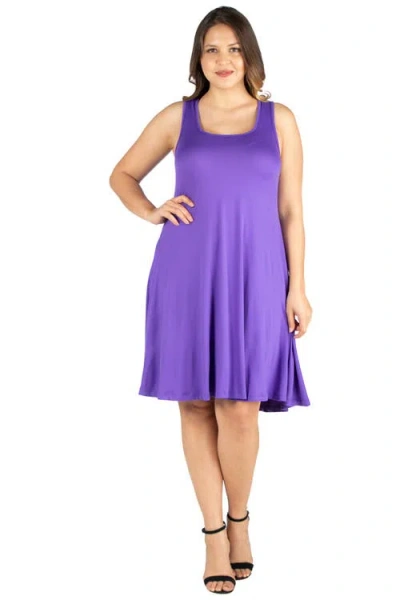 24seven Comfort Apparel Plus Size Fit N Flare Tank Mini Dress In Purple