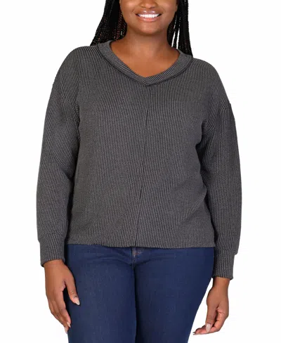 24SEVEN COMFORT APPAREL PLUS SIZE FIT RIBBED KNIT V-NECK TOP