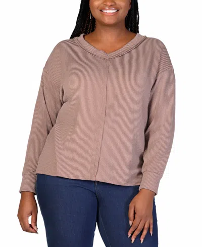 24SEVEN COMFORT APPAREL PLUS SIZE FIT RIBBED KNIT V-NECK TOP