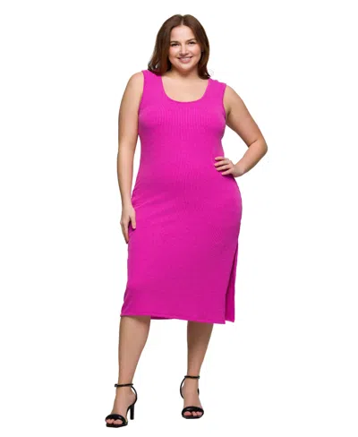 24seven Comfort Apparel Plus Size Fitted Sleeveless Side Slit Midi Dress