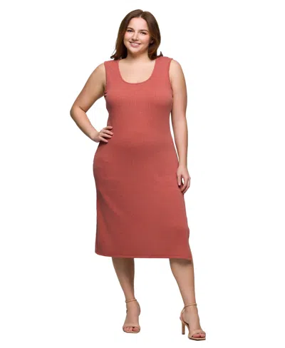 24seven Comfort Apparel Plus Size Fitted Sleeveless Side Slit Midi Dress