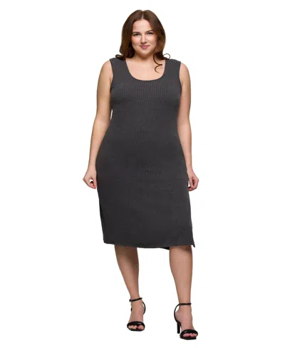 24seven Comfort Apparel Plus Size Fitted Sleeveless Side Slit Midi Dress