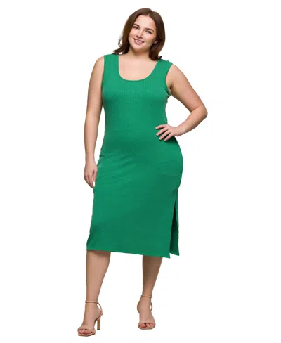 24seven Comfort Apparel Plus Size Fitted Sleeveless Side Slit Midi Dress