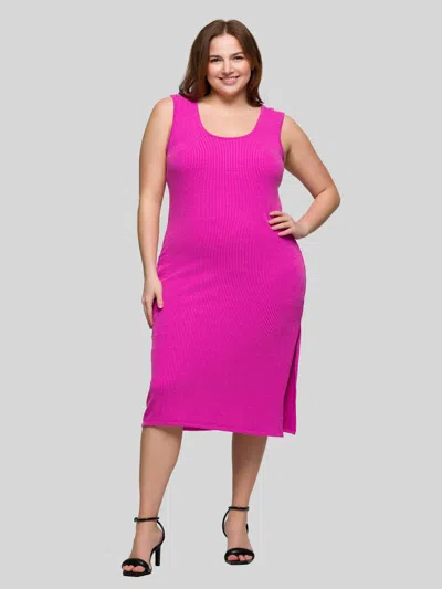 24seven Comfort Apparel Plus Size Fitted Sleeveless Side Slit Midi Dress In Multi