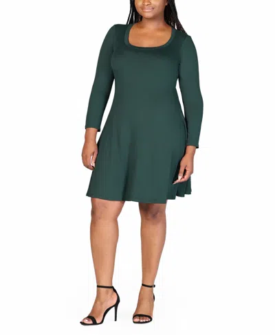24seven Comfort Apparel Plus Size Flared Dress In Hunter