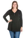 24seven Comfort Apparel Plus Size Flared Long Sleeve Henley Tunic Top In Brown