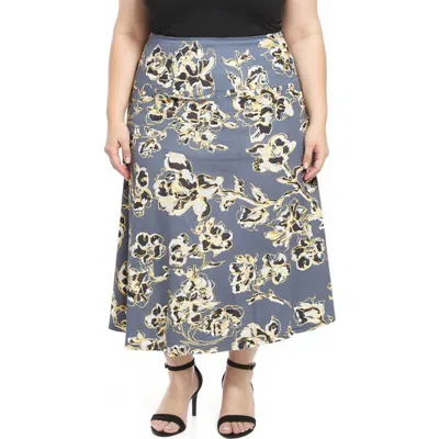 24seven Comfort Apparel Plus Size Floral Elastic Waist A-line Maxi Skirt In Gray