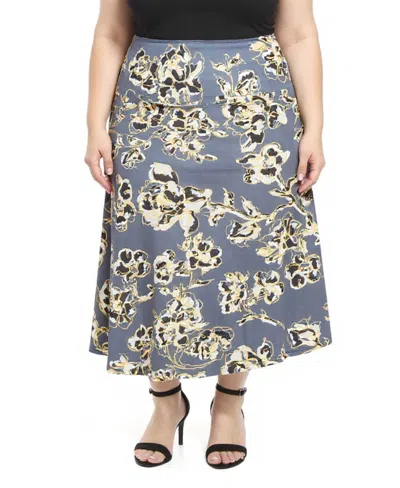 24seven Comfort Apparel Plus Size Floral Elastic Waist A-line Maxi Skirt In Blue