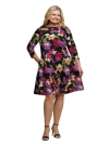 24seven Comfort Apparel Plus Size Black Multicolor Floral Fit And Flare Pocket Knee Length Dress In Multi