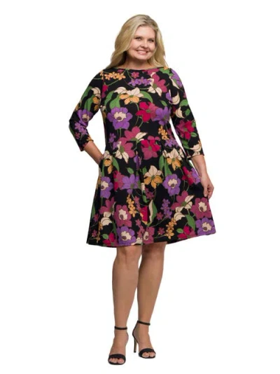 24SEVEN COMFORT APPAREL 24SEVEN COMFORT APPAREL PLUS SIZE FLORAL FIT AND FLARE POCKET KNEE LENGTH DRESS