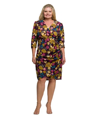24seven Comfort Apparel Plus Size Floral Print Faux Wrap Dress In Animal Print