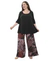 24seven Comfort Apparel Plus Size Floral Print Scoop Neck Elbow Sleeve Tunic Swing Top And Pant Set In Multi