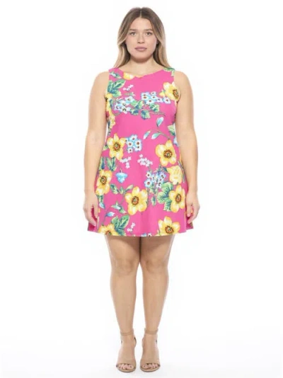 24seven Comfort Apparel Plus Size Floral Round Neck Sleeveless A-line Mini Shift Dress In Multi