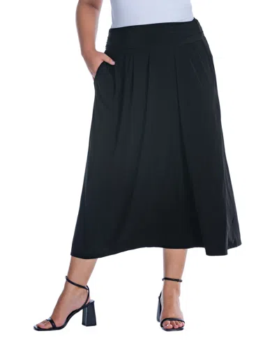 24seven Comfort Apparel Plus Size Foldover Maxi Skirt With Pockets In Black
