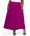 24seven Comfort Apparel Plus Size Foldover Maxi Skirt With Pockets In Magenta