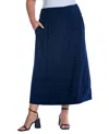 24seven Comfort Apparel Plus Size Foldover Maxi Skirt With Pockets In Navy